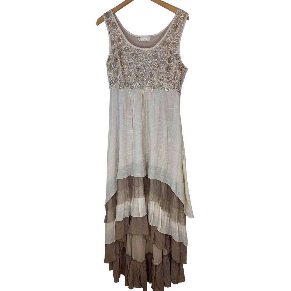 A'reve Sequin Lace Hi-Low Tiered Boho Fairycore Dress Large Women